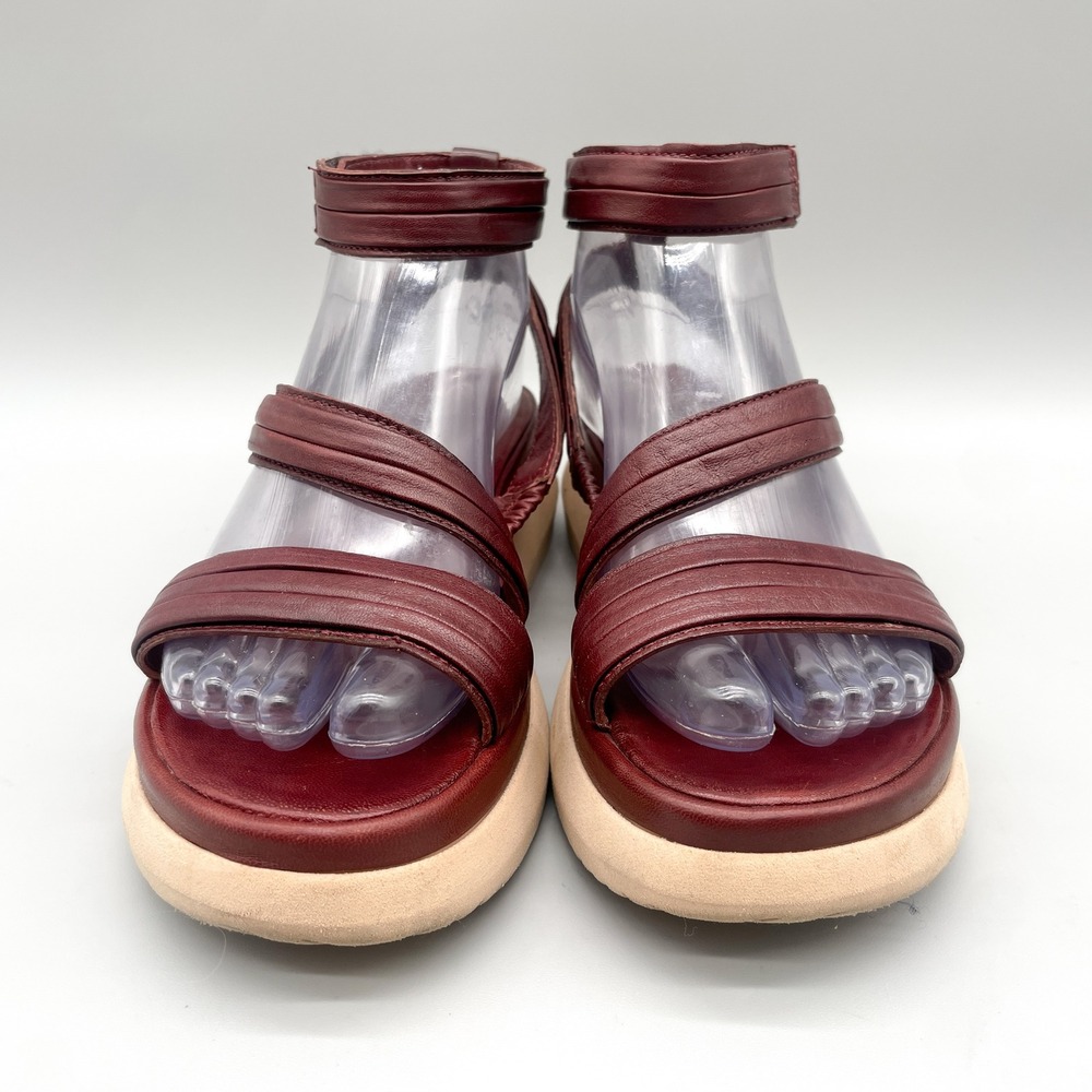 Miz Mooz Womens 38 Strappy Platform Sandals Burgundy Leather Wedge Chunky Boho - Picture 2 of 11